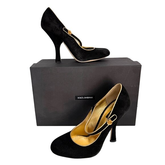 $895 Dolce & Gabbana black/gold Mary Jane heels size 10 / eu 40 - Picture 1 of 7
